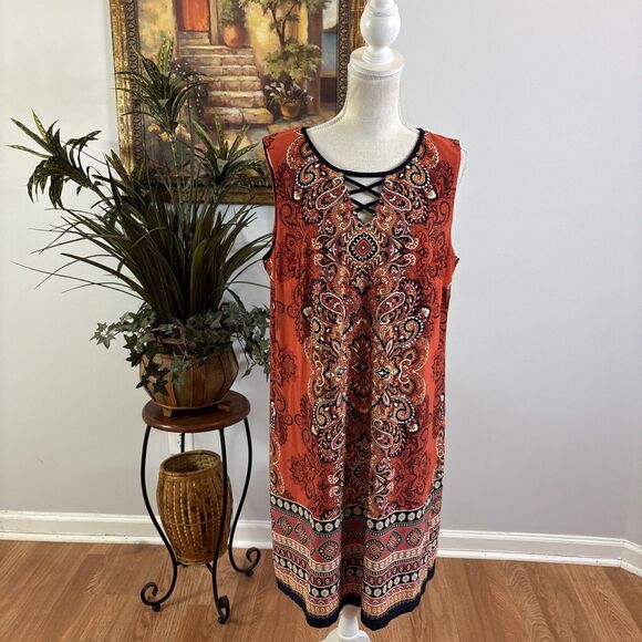 Dressbarn Dress Women A-Line Sundress Cottagecore Bohemian XL Deep V-Neck Sheath - Picture 2 of 10